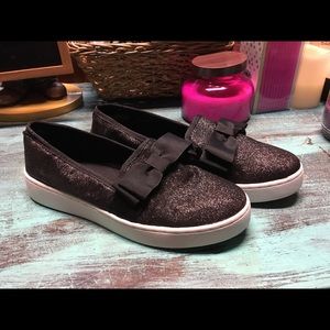 Black sneakers with cute bow and sparkles